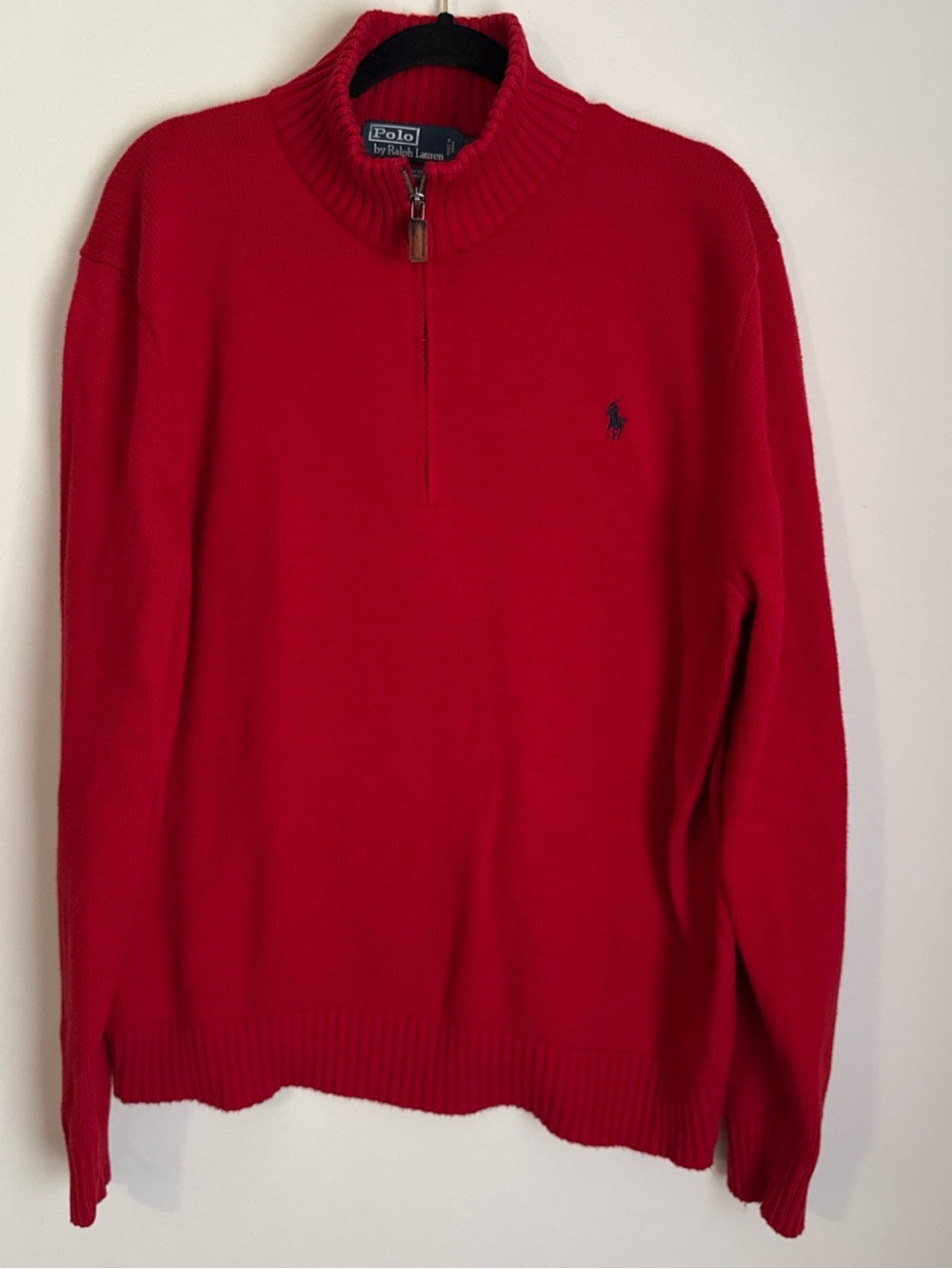 Ralph Lauren Red Half-Zip Polo Sweater with Navy Logo